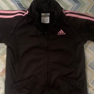 Adidas Kids Black Jacket with Pink Stripes